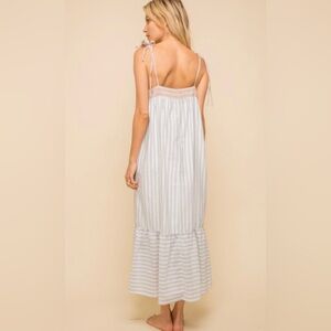 Abryn Blue Mixed Stripe Shoulder Tie Maxi Dress